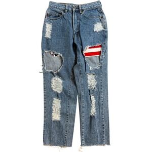 VTG Big John Japan Distressed American Flag Patchwork Women Jeans Size 27x26